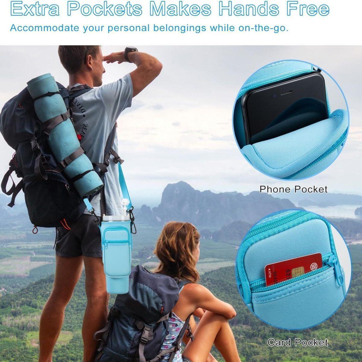 Water Bottle Carrier Bag with Phone Pocket for Stanley Cup 40 Oz, Adjustable Strap, Portable Drinkware Accessory