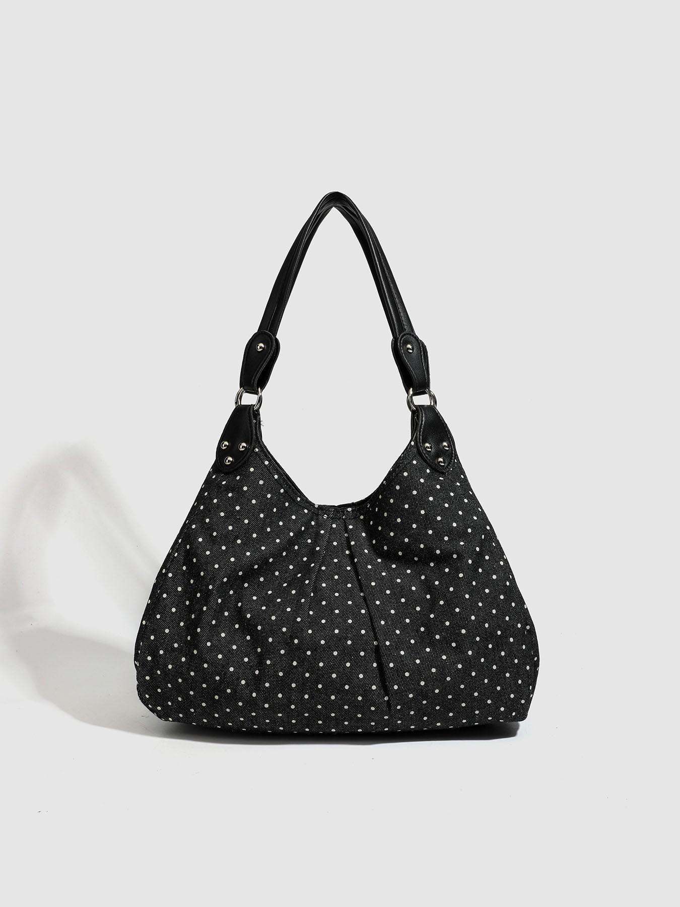 Vintage Korean Style Dot Pattern Tote Bag, Fashionable Large Capacity Shoulder Bag, Versatile College Wind Women's Backpack