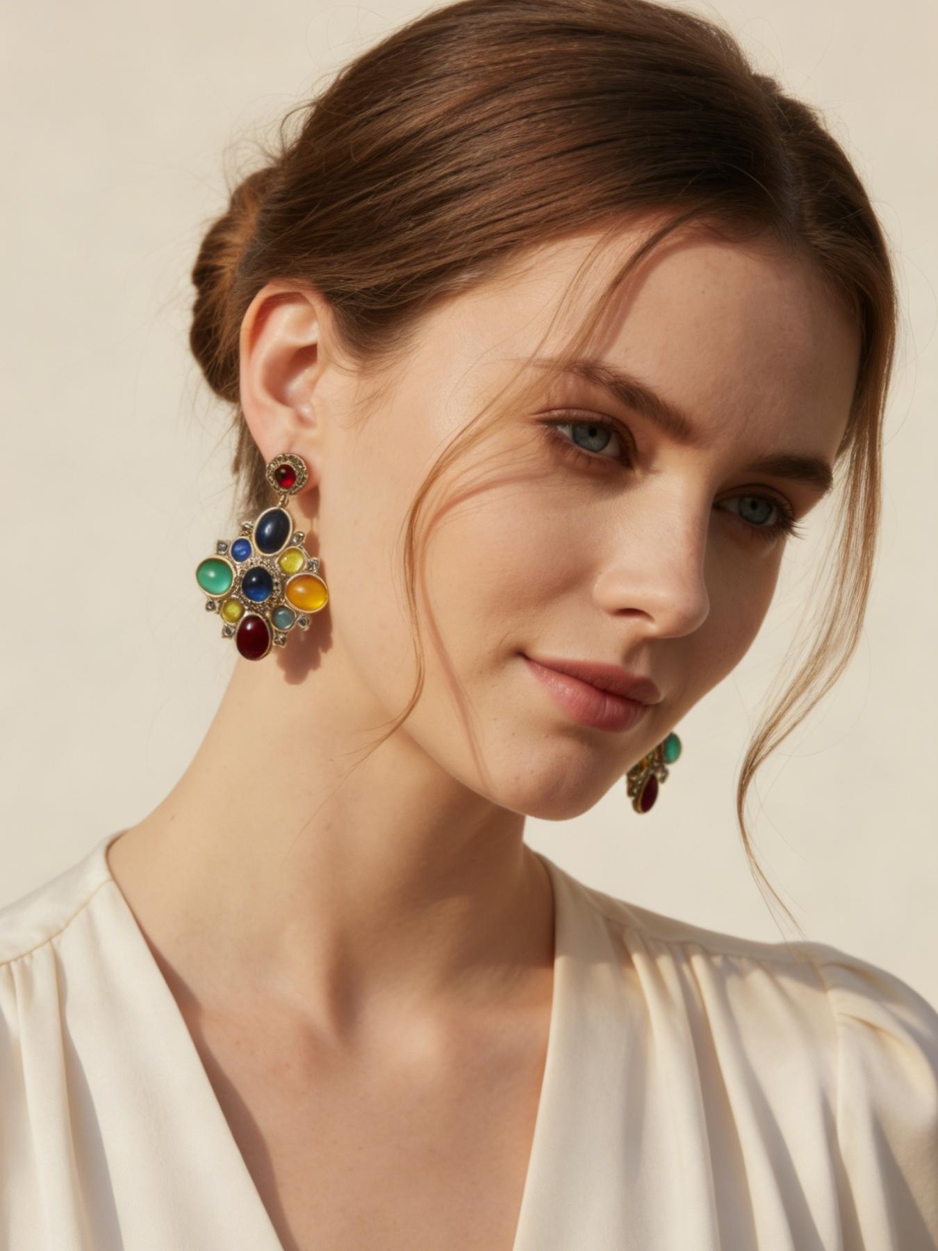 1 pair of fashionable and elegant red Baroque flower shaped earrings, suitable for daily commuting, vacation and dating, and also a surprising and exquisite small gift.