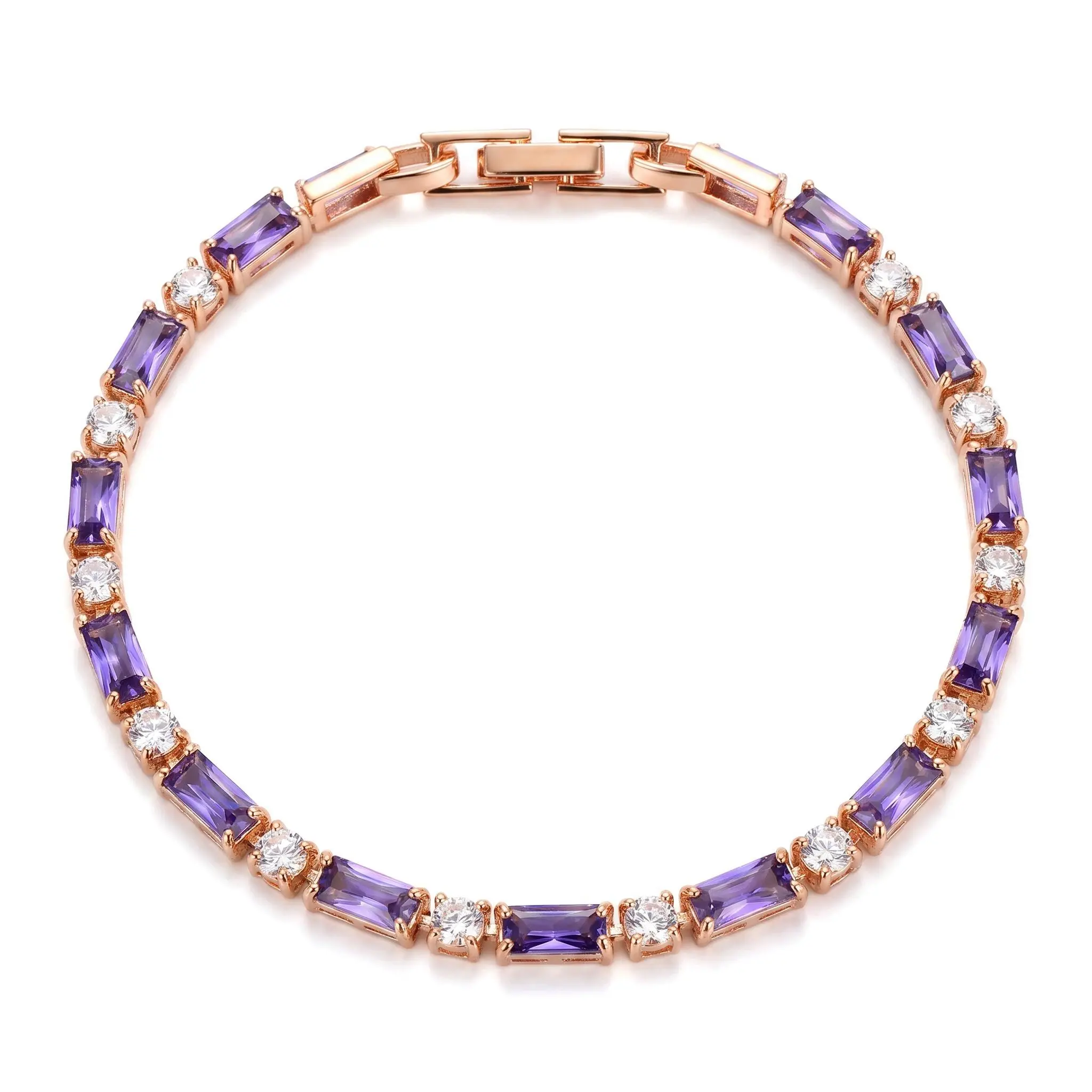 Women's Light Luxury Purple Crystal Bangle Bracelet, Champagne Gold Brass Jewelry with Geometric Zircon Inlay, Unisex Engagement Gift & Everyday Essential, One-Piece