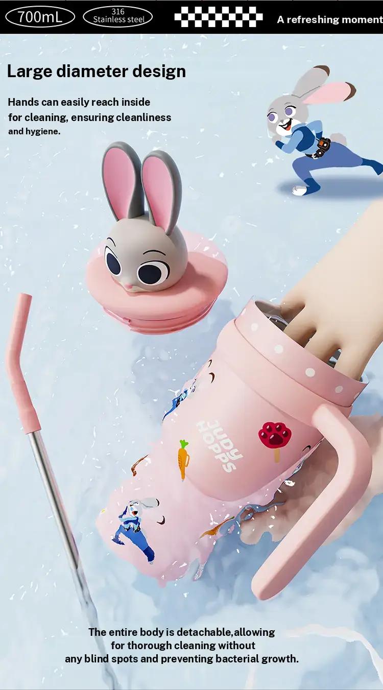 Disney Series Large Capacity lce King Cup Zootopia Strawberry Bear Stitch Design Insulated Tumbler Straw Cup Bottle with Handle Portable Holiday Halloween Christmas Ideal Gift for Kids Students Office Coffee Drinks Storage Valentine Gift for Girlfriends