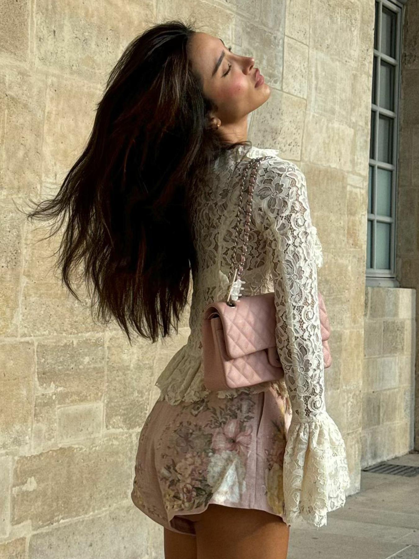 Women's Plain Lace Long Sleeve Top, Elegant Romantic Square Neck Top for Spring, Ladies Clothes for Daily Wear