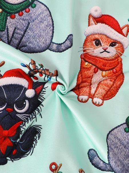 Women's Christmas Pajama Set, Long Sleeve Button Front Top & Elastic Pants, Animal Print, Casual Fitted Sleepwear for All Seasons, Nightwear Lounge Set