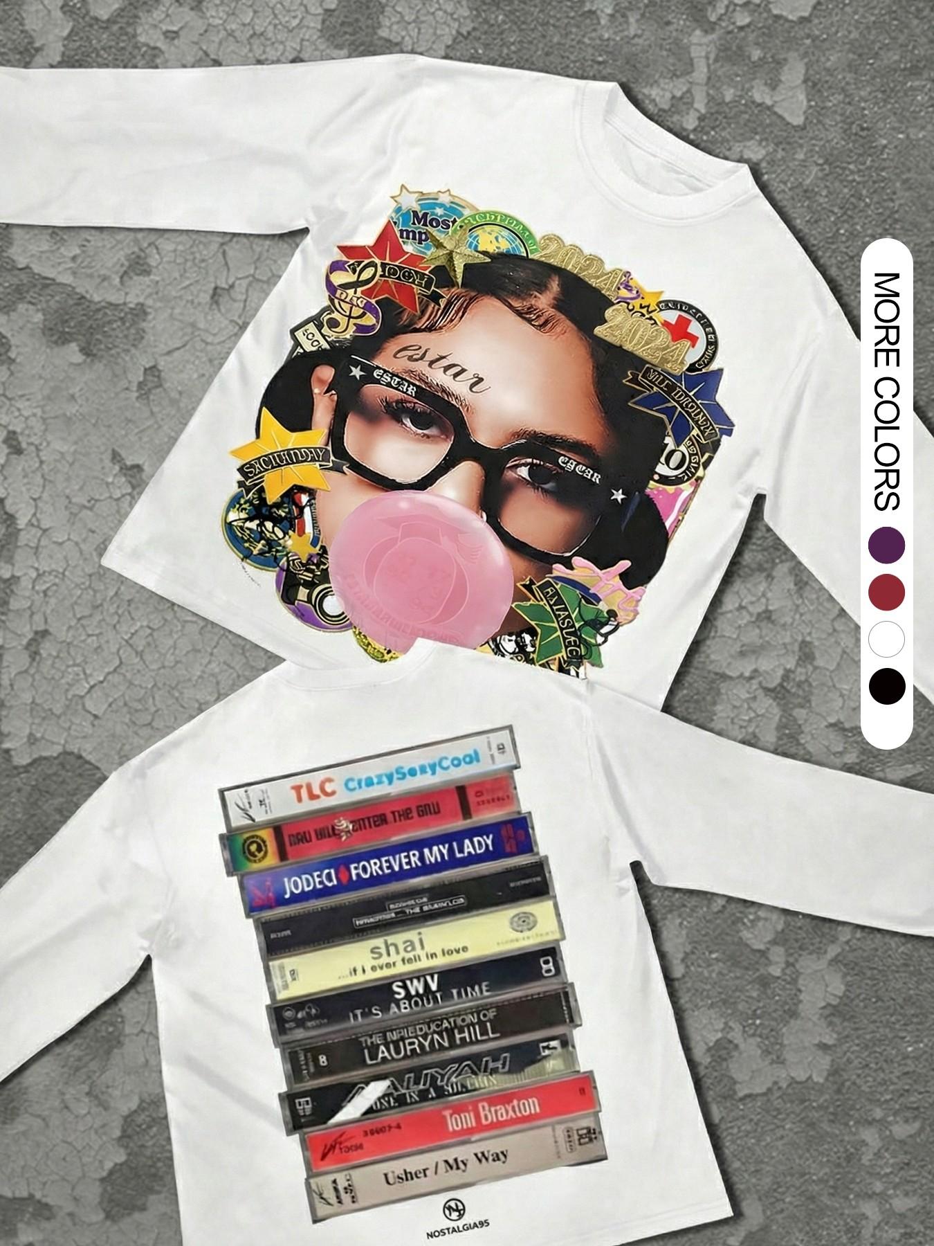 Unisex Long Sleeve T-Shirt, Fitted, Bubblegum Girl Book Print, Casual Fashion for Outdoor Vacation Party Streetwear