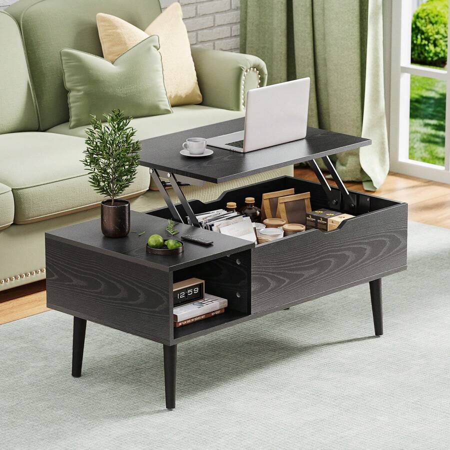 39" Rustic Lift Top Coffee Table with Hidden Compartment & Storage Shelf Adjustable Height for Living Room Office Modern Multifunctional WPC Material 39" Rustic Lift Top Coffee Table with Hidden Compartment & Storage Shelf Adjustable Height for Living Room Office Modern Multifunctional WPC Material