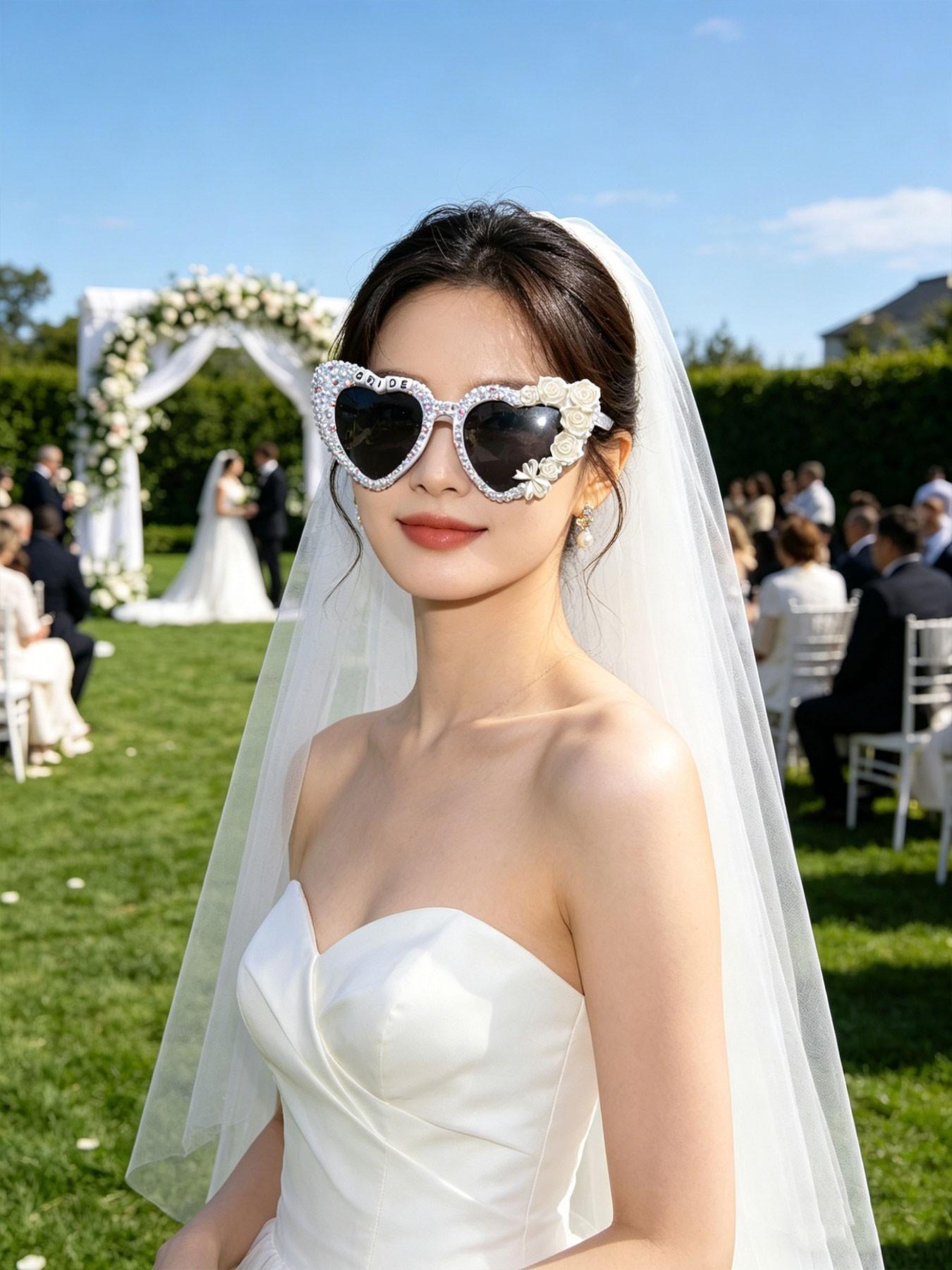 Elegant Bridal Sunglasses with Heart and Rose Design, Luxury Fashion Accessory for Wedding Photos, Ideal Gift for Bride