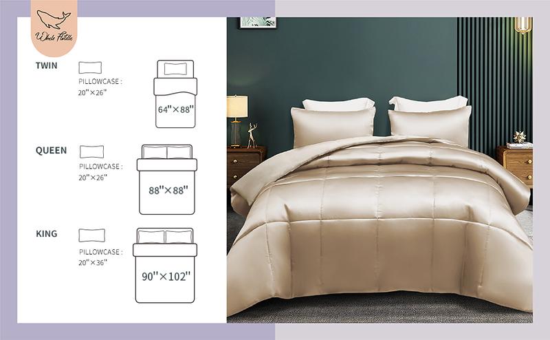 Whale Flotilla Reversible Silk Comforter Set/Bedding Set, Soft Satin Comforter with Satin Pillowcases, Lightweight Duvet Set for All Seasons, home bedroom