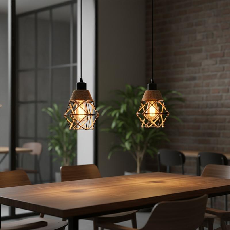 Creative Hemp Rope Single Head Iron Island Pendant Light, Adjustable Height, E27 Socket, Ideal for Dining Room, Coffee Shop, Bedroom, Study
