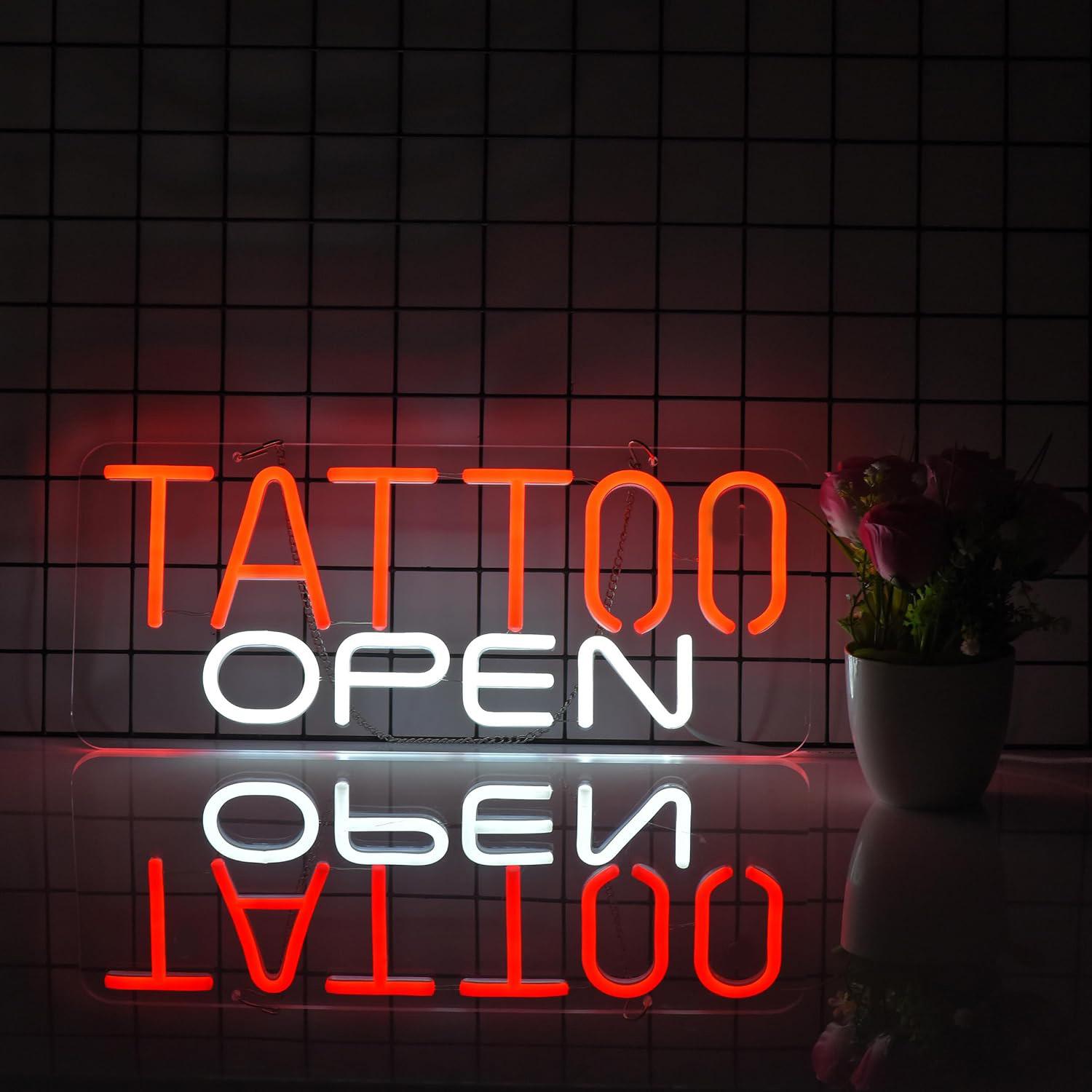 Open Neon Tattoo Sign Wall Decor, Adjustable USB Powered LED Sign for Salon Art Decoration, Bright Neon Sign for Bar Hotel Game Room