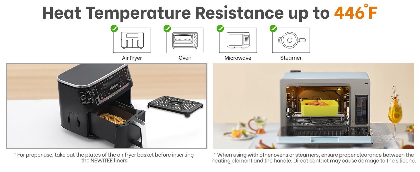 Air Fryer Liners 10QT For DZ550/DZ401, 2 Pack BPA Free Air Fryer Basket Liner with Handle, Rectangle Dual Basket Air Liners,