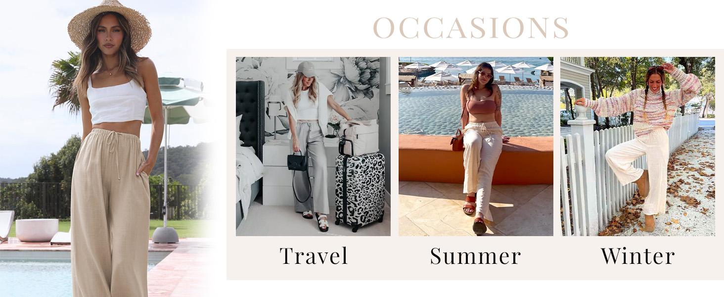 UANEO Women's Cotton Linen Summer Palazzo Pants Flowy Wide Leg Beach Trousers with Pockets Casual Womenswear UANEO Women's Cotton Linen Summer Palazzo Pants Flowy Wide Leg Beach Trousers with Pockets Casual Womenswear