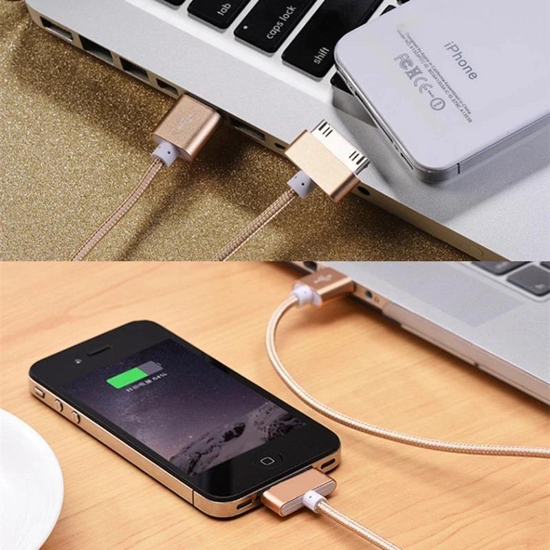 Fast Charging Cable for iPhone 4 4s iPad 2 3 iPod Smartphone Cellphone 30 Pin iOS Connector Nylon Braided Wire Metal Plug Data Transfer Sync USB Charger adapter