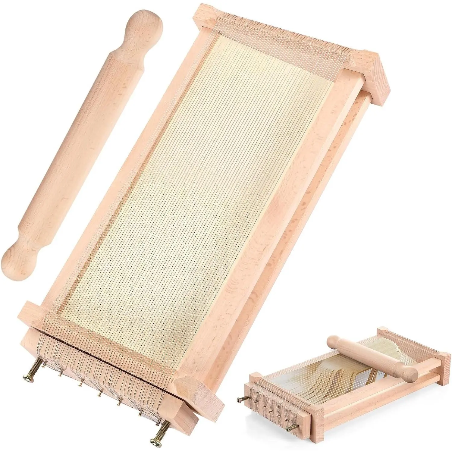 Chitarra Cutter Italian Pasta with Rolling Pin Guitar Board Making Tool Pasta Machine for Spaghetti, Lasagna(Wood Color,Wood)