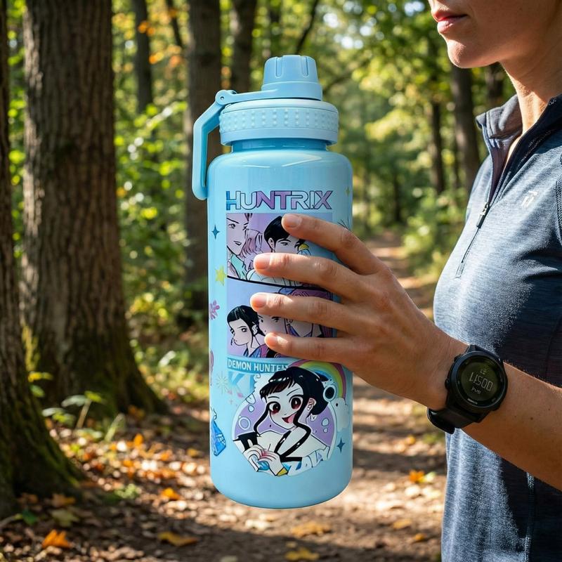 K-Pop Ghost Hunter Theme Totem Water Bottle Tumbler, Reusable Hard Plastic with Lid and Straw, 1000ML Eco-Friendly Alternative, Perfect for School and Travel