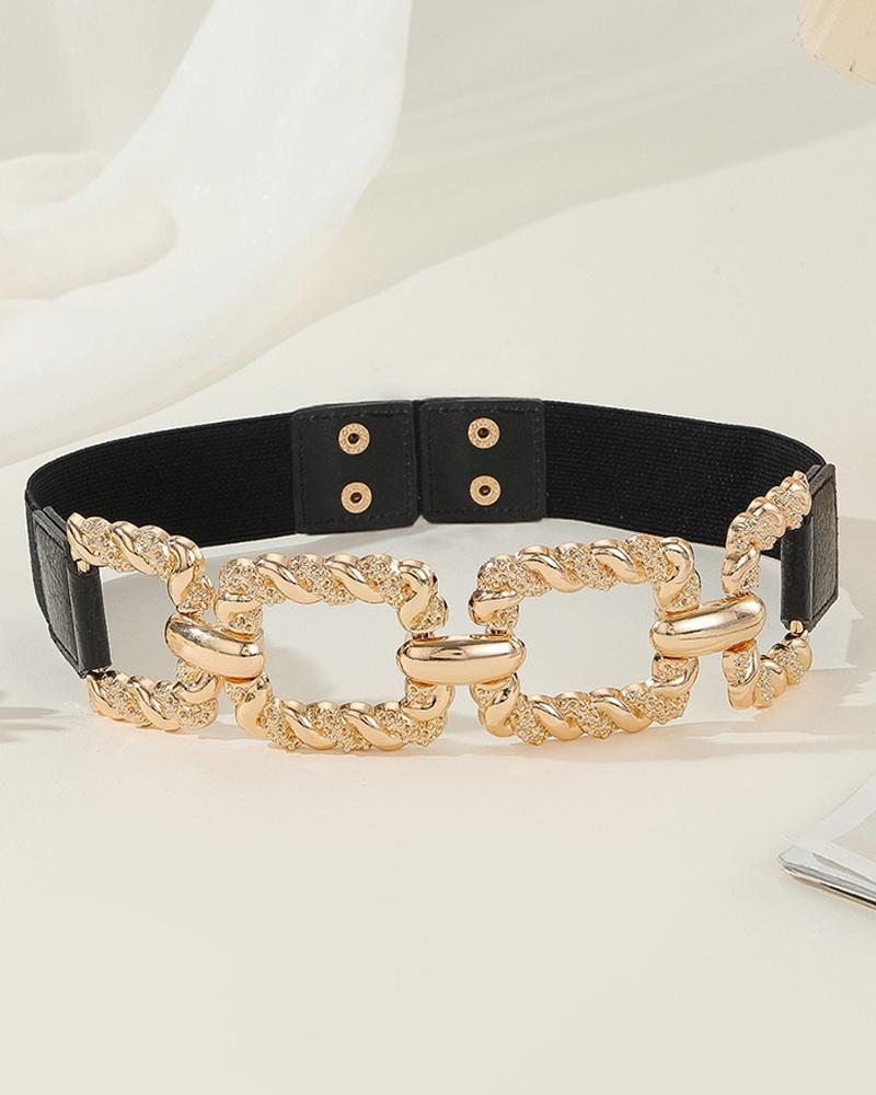 ChicMe Women's Chain Decor Buttoned Waist Belt Fashion Elastic Stretch Dress Belt Waistband