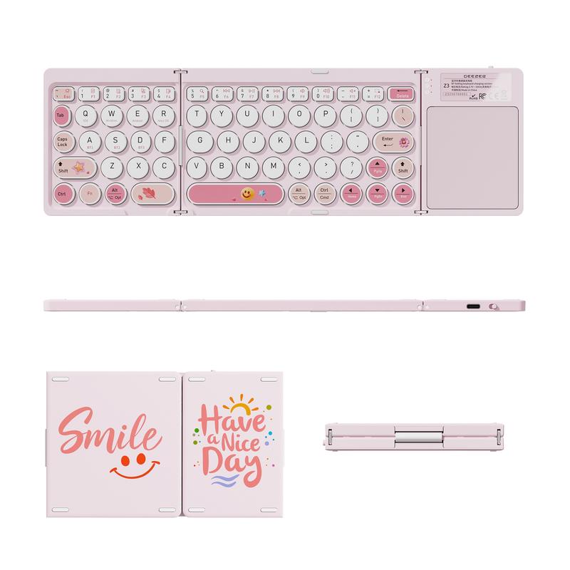 MOFii Pink Smile Keyboard, Bluetooth Connectivity, Rechargeable & Foldable, with Touchpad, Compact & Portable, Compatible with Windows, Android, iOS & Mac OS, US QWERTY Layout