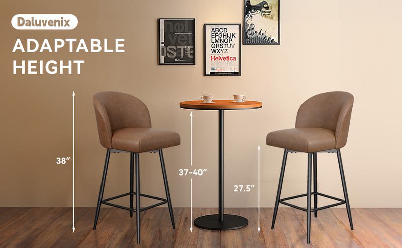 Bar Stools Set of 2,360° Swivel Barstools with High Back and Metal Legs,26" Seat Height, Upholstered PU Leather for Kitchen Island, Dining Room,Cafes