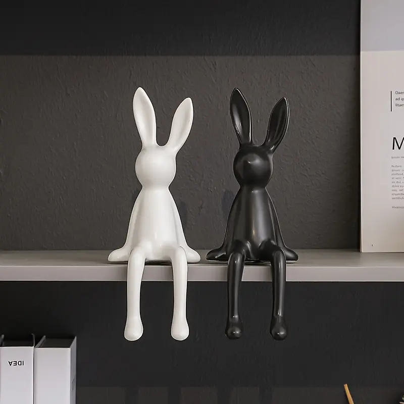 Modern Minimalist Ceramic Rabbit Figurine, 1 Count Cute Long-eared Bunny Decor for Living Room, Entryway, Or TV Stand, Home Decor