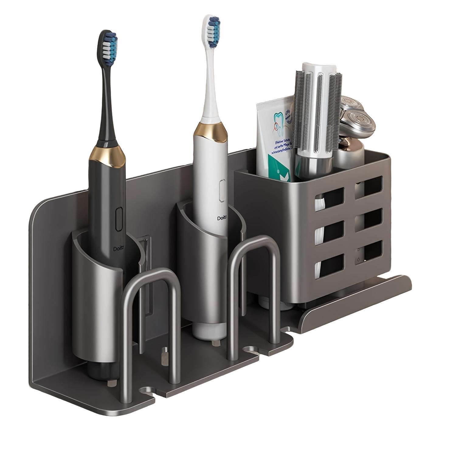Wall Mountable Aluminum Electric Toothbrush Holder, Toothbrush and Toothpaste Holder, Razor Holder for Shower, No Cup, Use Without Electricity, for Bathrooms