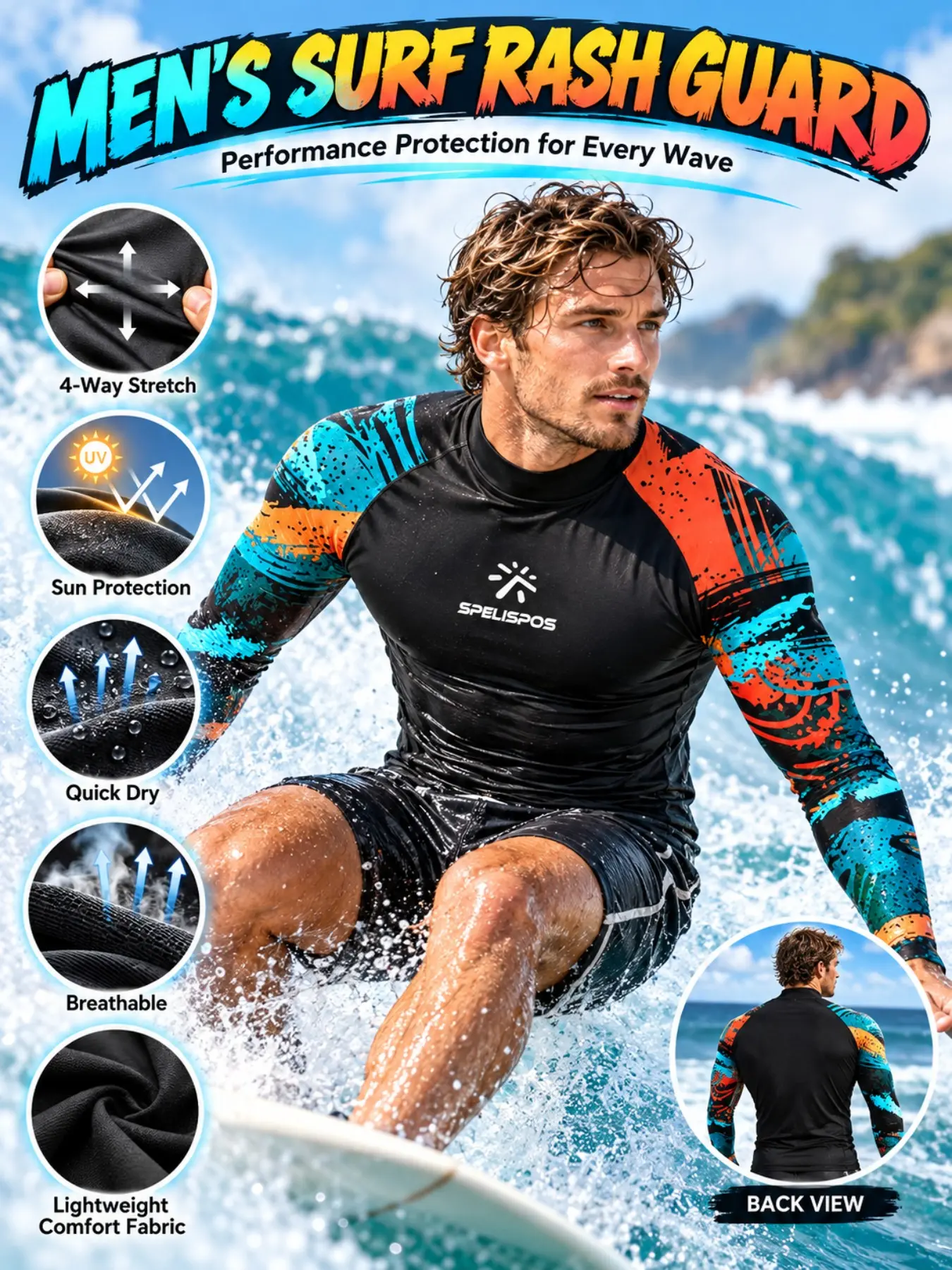 Unisex Quick-Dry Breathable Surfing Wetsuit Top, UV Protection Swimwear, Summer Beach Wear, Tight-Fitting Diving Suit, Fast Dry Swimsuit, Ocean, Water Sports, Outdoor, Men