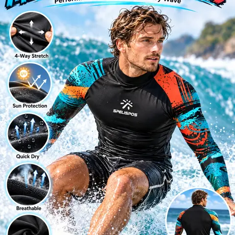 Unisex Quick-Dry Breathable Surfing Wetsuit Top, UV Protection Swimwear, Summer Beach Wear, Tight-Fitting Diving Suit, Fast Dry Swimsuit, Ocean, Water Sports, Outdoor, Men