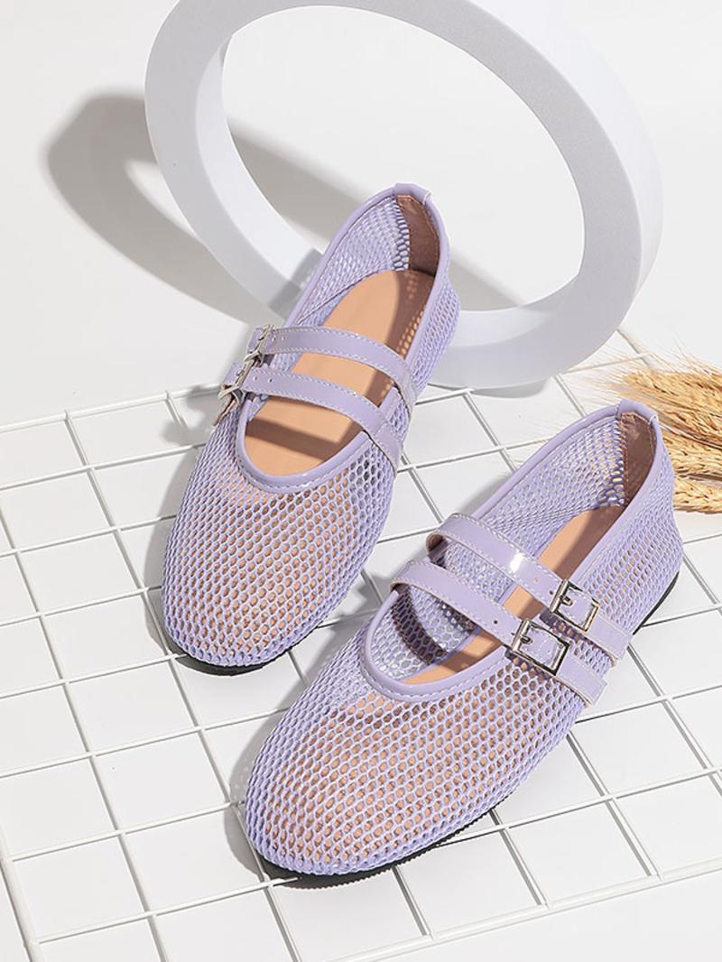 Women's Casual Hollow Out Mesh Sandals, Summer New One Strap Round Toe Flat Heel Mary Jane Shoes, Comfortable Breathable Footwear