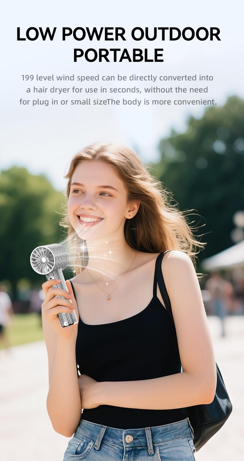 MGALL S5 Full Diamond Luxury Craftsmanship Portable Handheld Turbo Fan, 3 Gear Wind, Rechargeable Long  Battery Life Hand Fan With Digital Display For Outdoor Activities, Travel, Office,Wonmen's gift