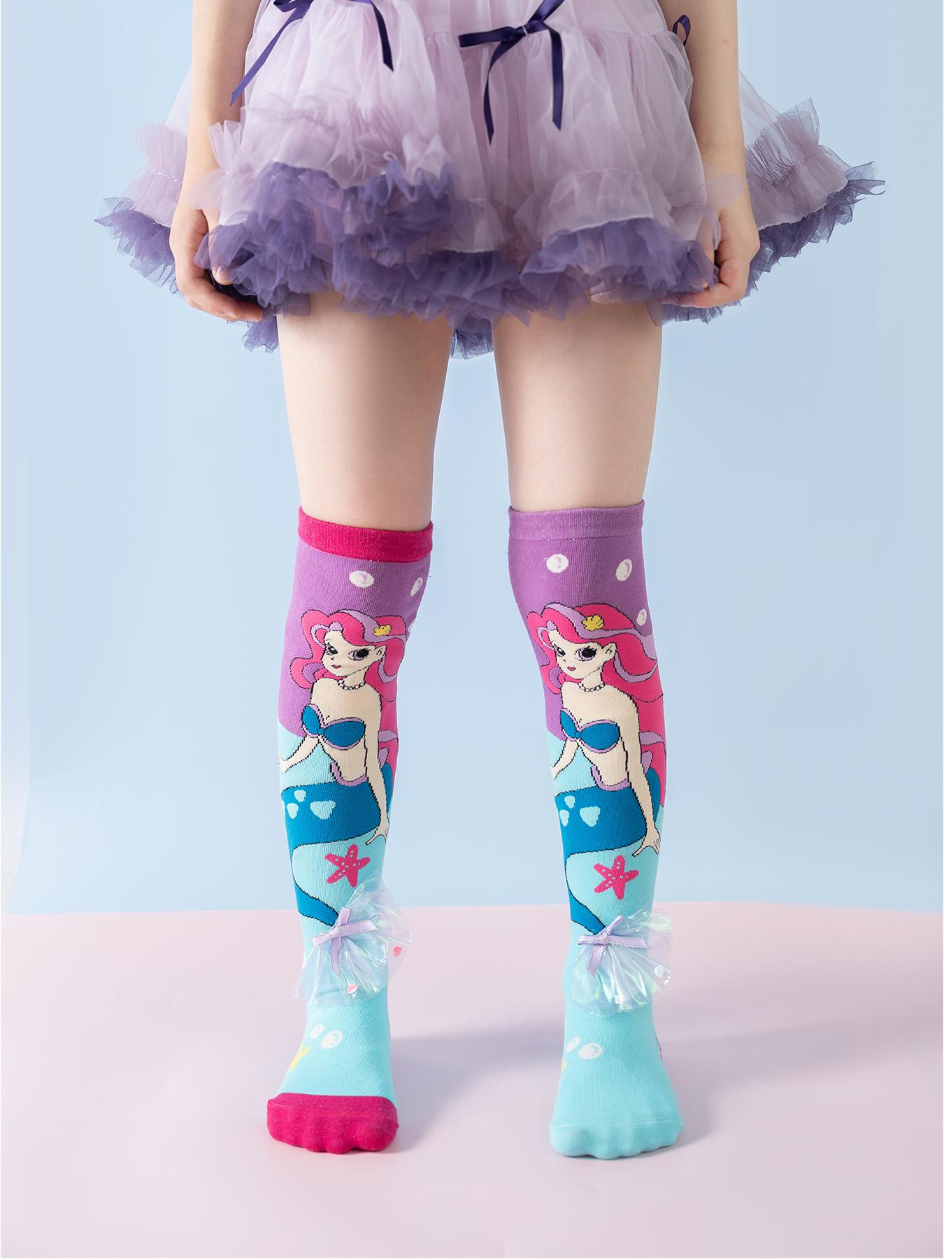 Cute Girls' Socks Set, Fun & Trendy Design, Stretchable Mid-Calf Novelty Socks, Perfect for Kids, Unique Style Footwear