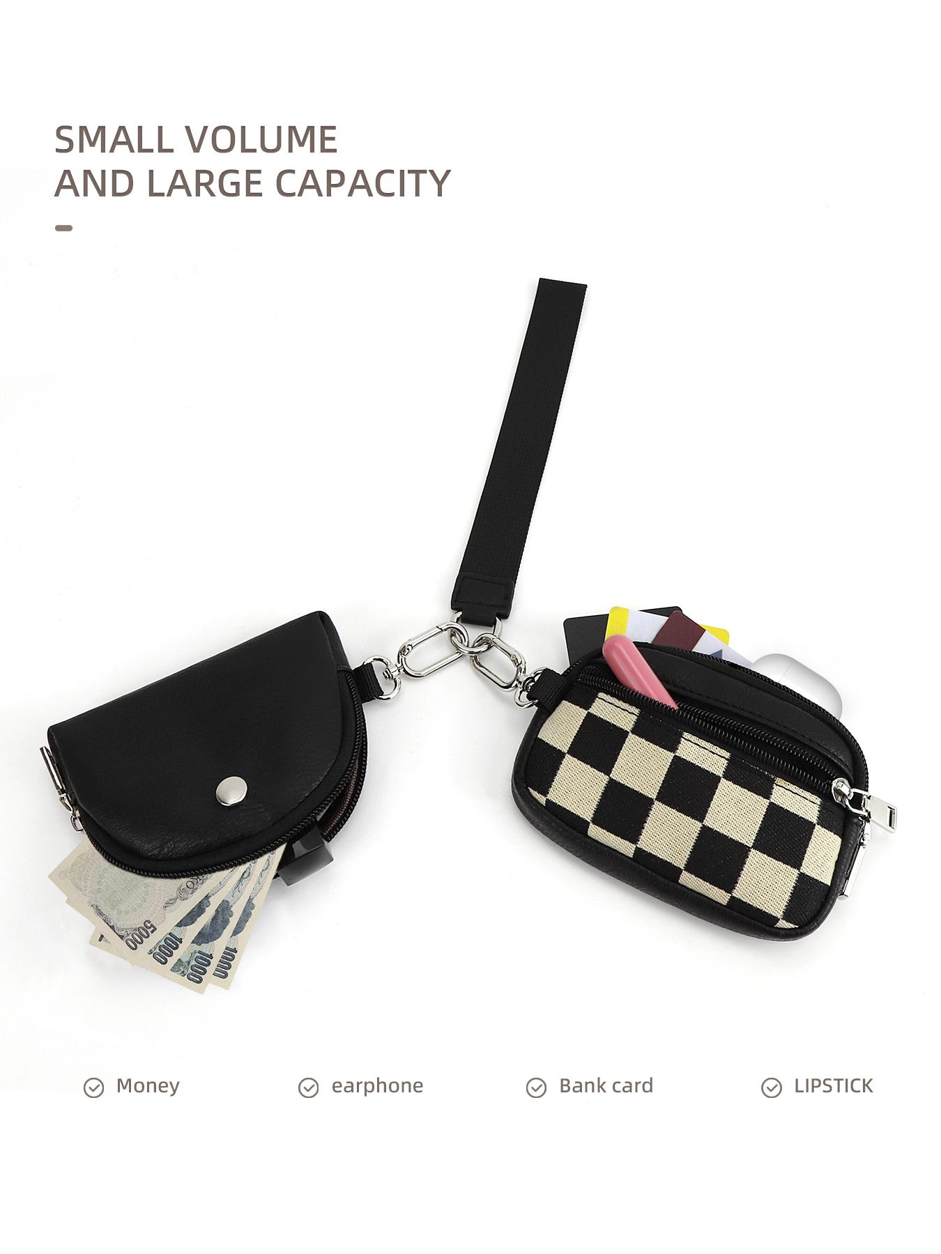 Women's Checkered Pattern Zipper Short Wallet with Detachable Keychain, Casual Versatile 2 in 1 Wristlet Wallet, Trendy All-match Card Holder for Daily Use, Card Holder Organizer