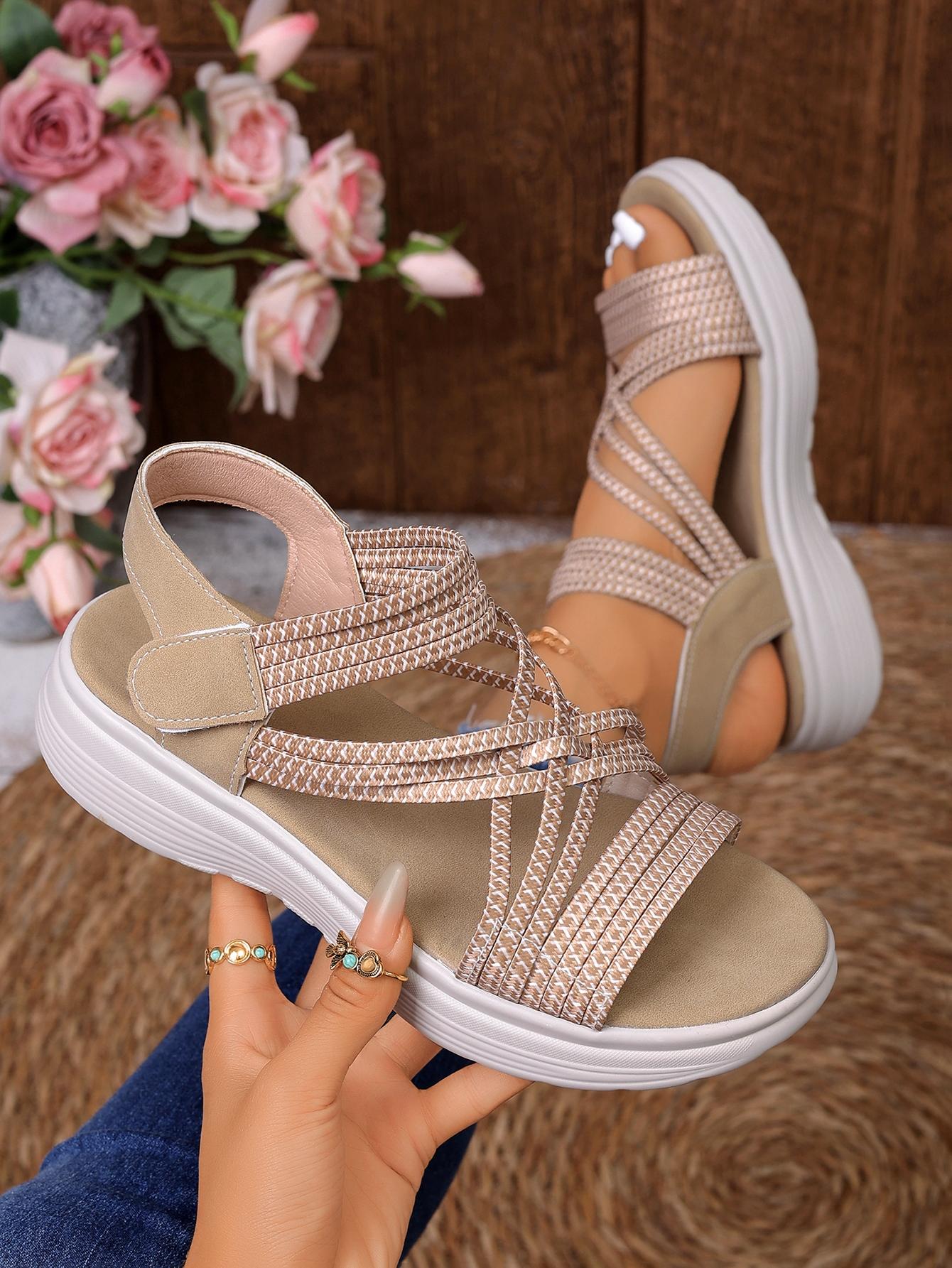 Lightweight elastic platform sandals, casual sports sandals, breathable and comfortable flat shoes, non-slip for pregnant women, vacation beach shoes
