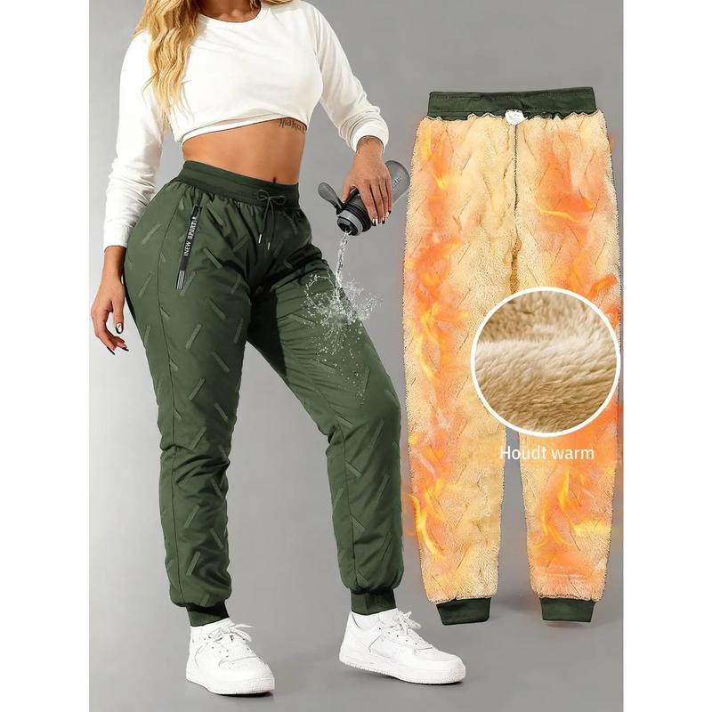 Women's Basic Cotton-Nylon Casual Bottoms - 1PC All-Weather Pants, Oversize Fit, Breathable, Thermal, Secure Zipper Trims, Slogan Print, Machine-Washable, for Routine Commute & Trail Ventures, Yule Gift