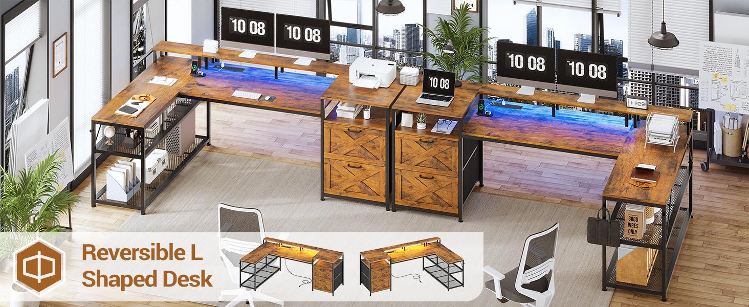 SEDETA 67" L Shaped Desk with Drawers, Computer Office Desk with Storage Shelves & Power Outlet, Reversible Gaming Desk with LED Lights for Home Office SEDETA 67" L Shaped Desk with Drawers, Computer Office Desk with Storage Shelves & Power Outlet, Reversible Gaming Desk with LED Lights for Home Office