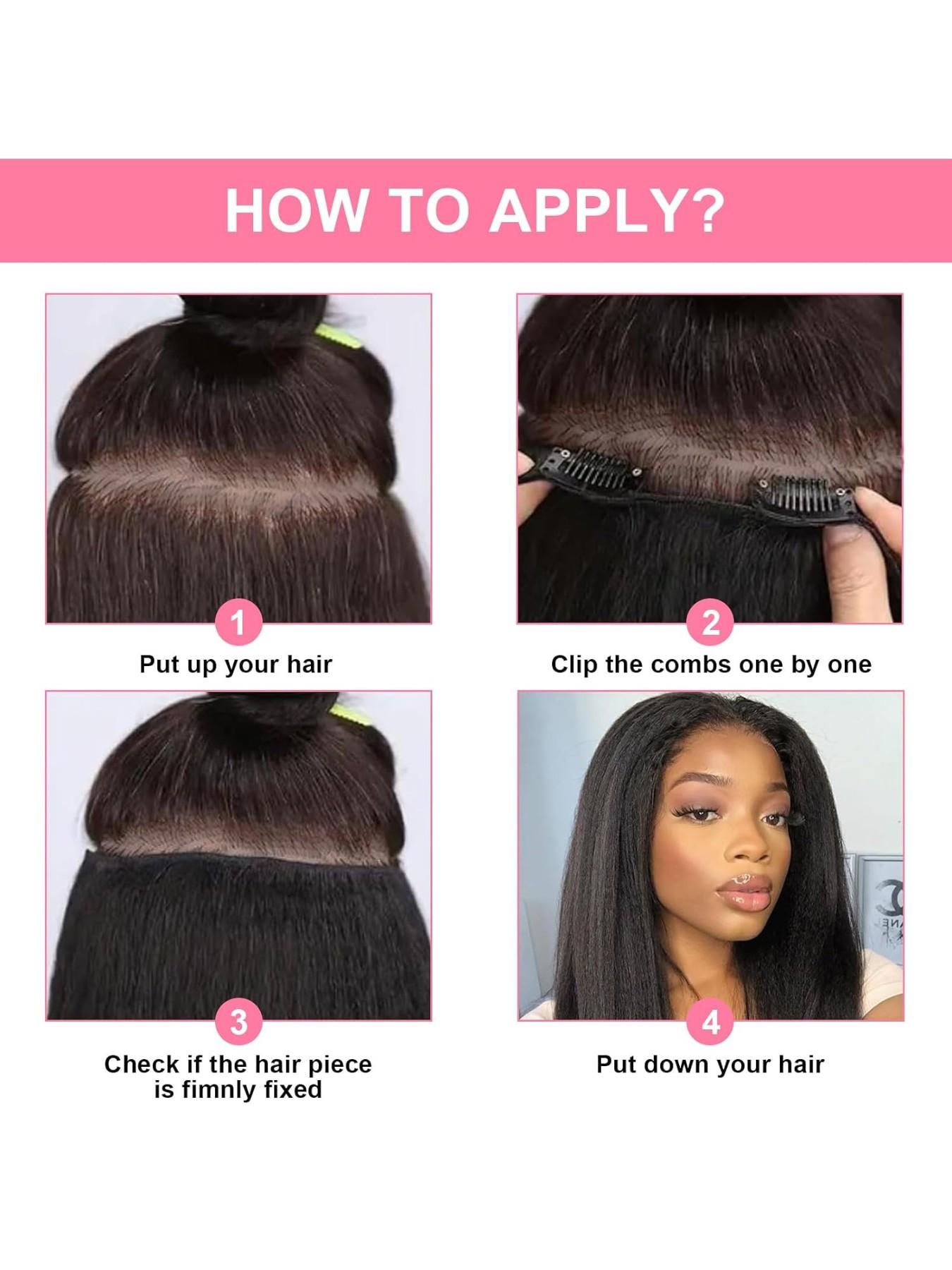 20"/22"/24"/26" 7-piece Yaki clip-in synthetic straight hair extensions with 16 clips, suitable for Black women, seamless volume-adding hair pieces, natural black