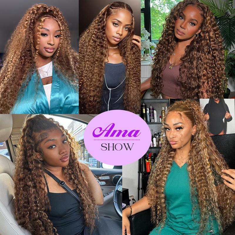 Highlight Deep Wave Bundles P4/27 Ombre Colored Human Hair Bundles Brown Brazilian Hair Weave Bundle 3/4 Remy Hair Bundles