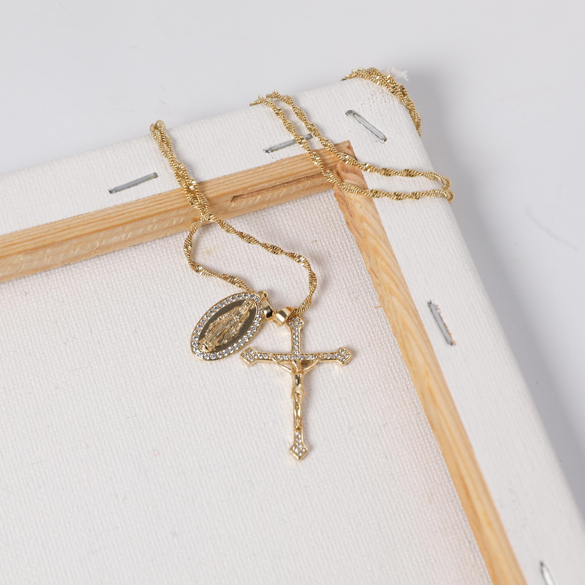 MYTYS 2 in 1 Virgin Mary & Jesus Pendant Necklace Religious Faith Inspired Cross Amulet Handmade Fashion Accessory for Women Men Gift Set