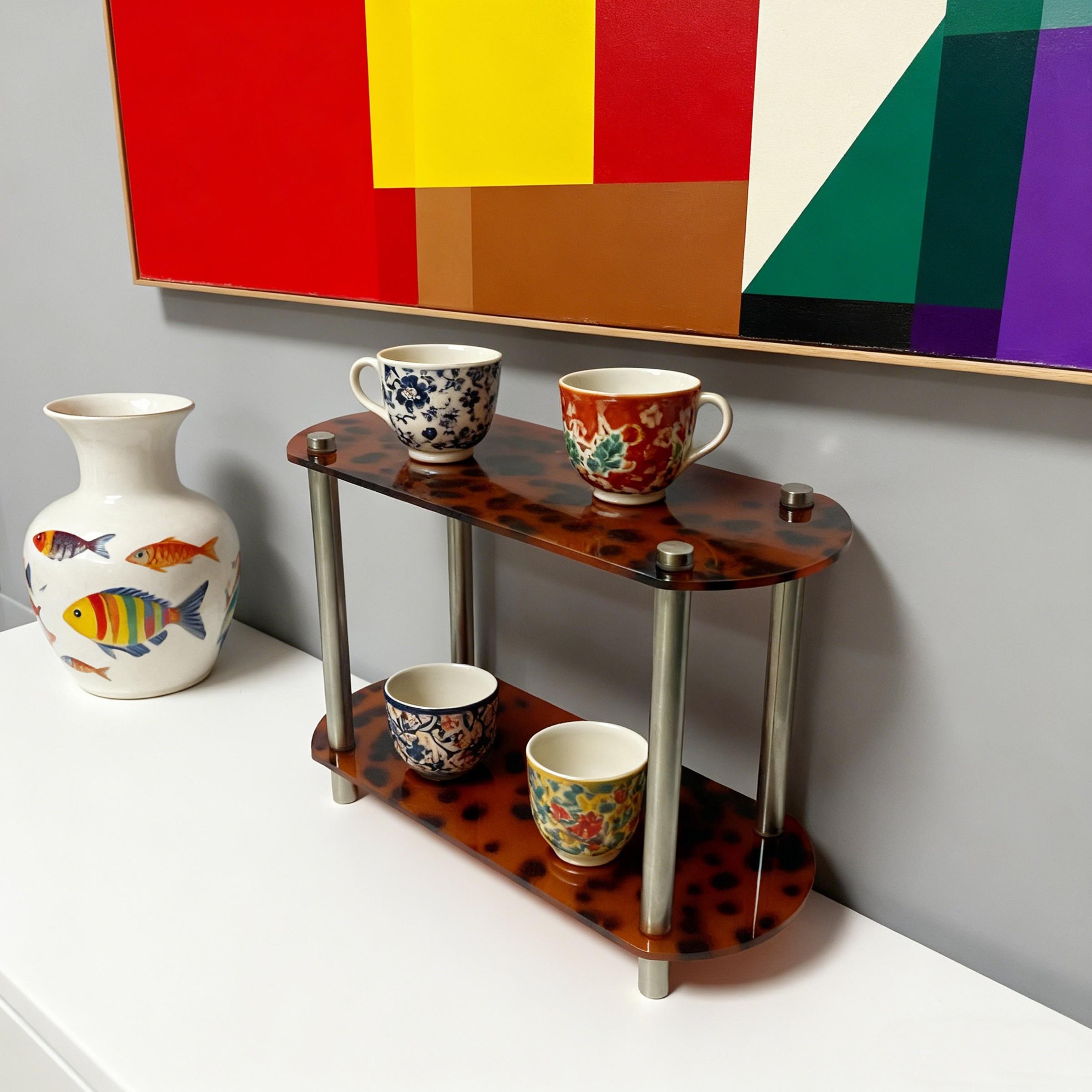 Tortoiseshell Acrylic Two-Tier Shelf, Vintage Perfume Organizer, Bathroom Countertop Tray, Desktop Coffee Cup Holder