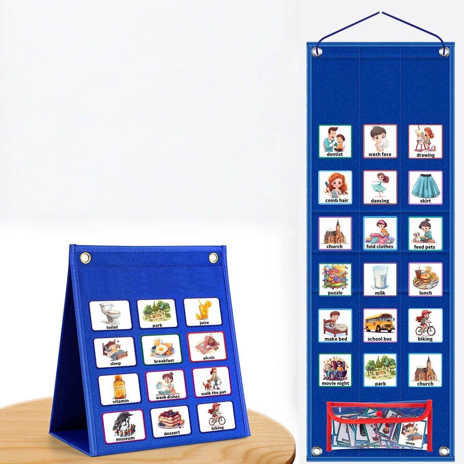 Multifunctional Polyester Visual Schedule Chart for Students & Autism, Foldable Wall Hanging Organizer with Pockets, Educational Planning Tool, Visual Learning Tools, Classroom Supplies Charts, Learning Materials