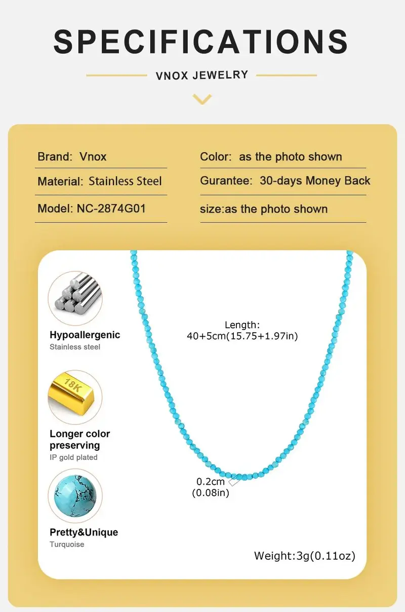 Vnox Women's Handmade Colorful Beads Choker Necklace - Hypoallergenic, Lead-Free Natural Stone Gem Neckpiece for Women, Halloween, Prom, Party, Waterproof Summer Beach Jewelry (Adds School, Christmas; Trims Redundancies, Fixes Structure)