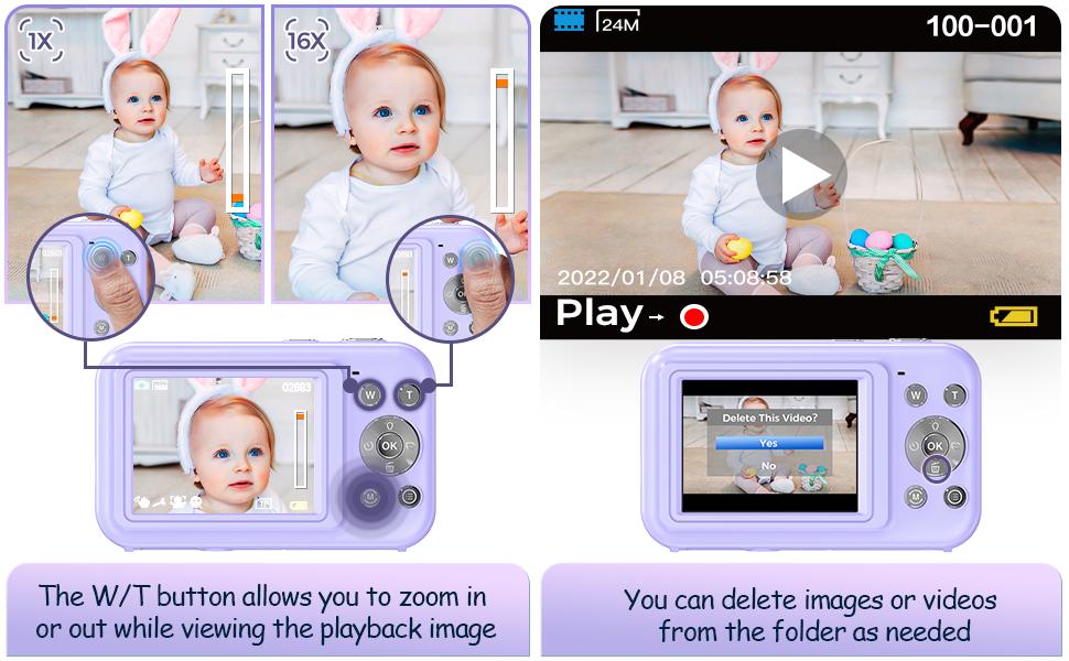 CAMKORY Kids Digital Camera (Violet Purple) - 44MP High Definition Electronic Portable Kids Video Camera, FHD 1080P Compact Rechargeable Point & Shoot, 16X Zoom, Anti-Shake, 32GB Micro SD Card, Lanyard, USB Type-C, Electronic Portable Camera