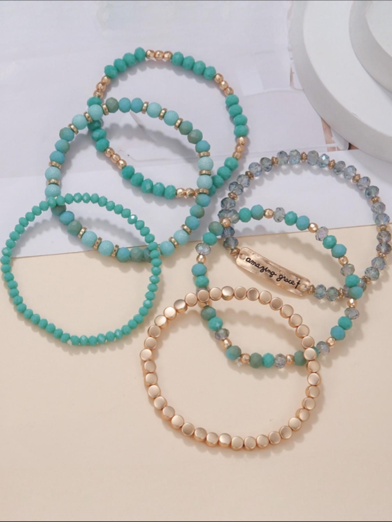 6 Piece Boho Acrylic Bracelet Set, Handmade Beaded Stackable Bracelets, Fashion Personalized Jewelry for Daily Wear, Versatile Accessories