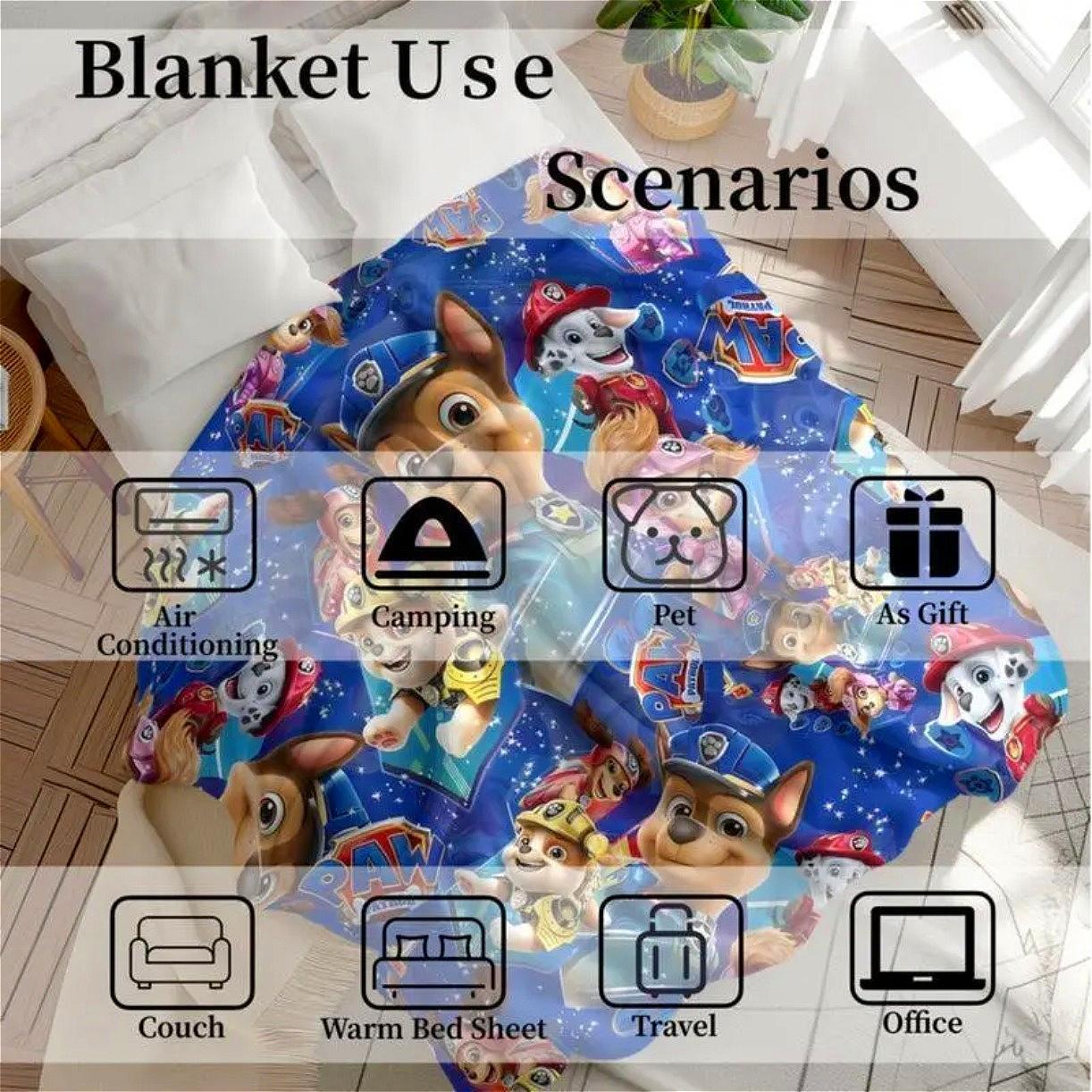 Cartoon Puppy Flannel Blanket for Kids & Adults, Cute Paw Patrol Inspired Cozy Throw Blanket, Ultra Soft Lightweight Plush Fleece Blanket for Bed Couch Sofa Toddler Bedroom Travel Nap Decor, Birthday Christmas Holiday Gift
