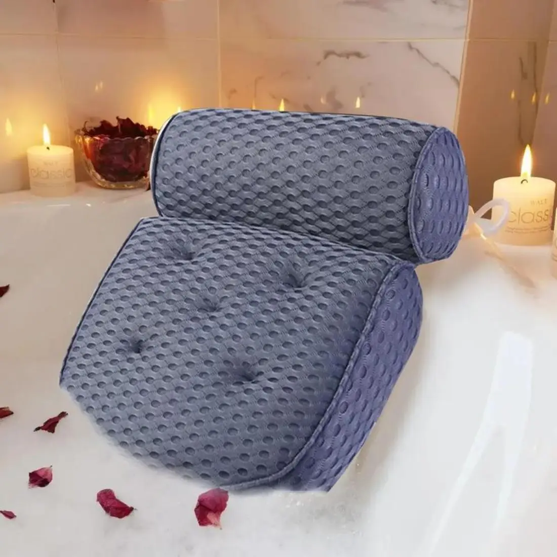 Bath Pillow for Adults, Breathable Cooling Bathtub Headrest with Non-Slip Suction Cups, Soft Neck and Back Support Cushion, Single-Piece Bath Accessory for Relaxing Soaks, Spa Days and Home Bathroom Comfort