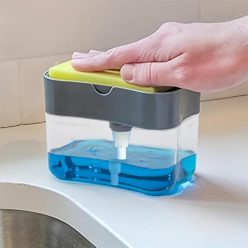 Automatic Kitchen Cleaning Soap Dispenser, Easy Liquid Refill, 4-Season Dish Brush Holder, Transparent Design, Phthalate-Free Plastic