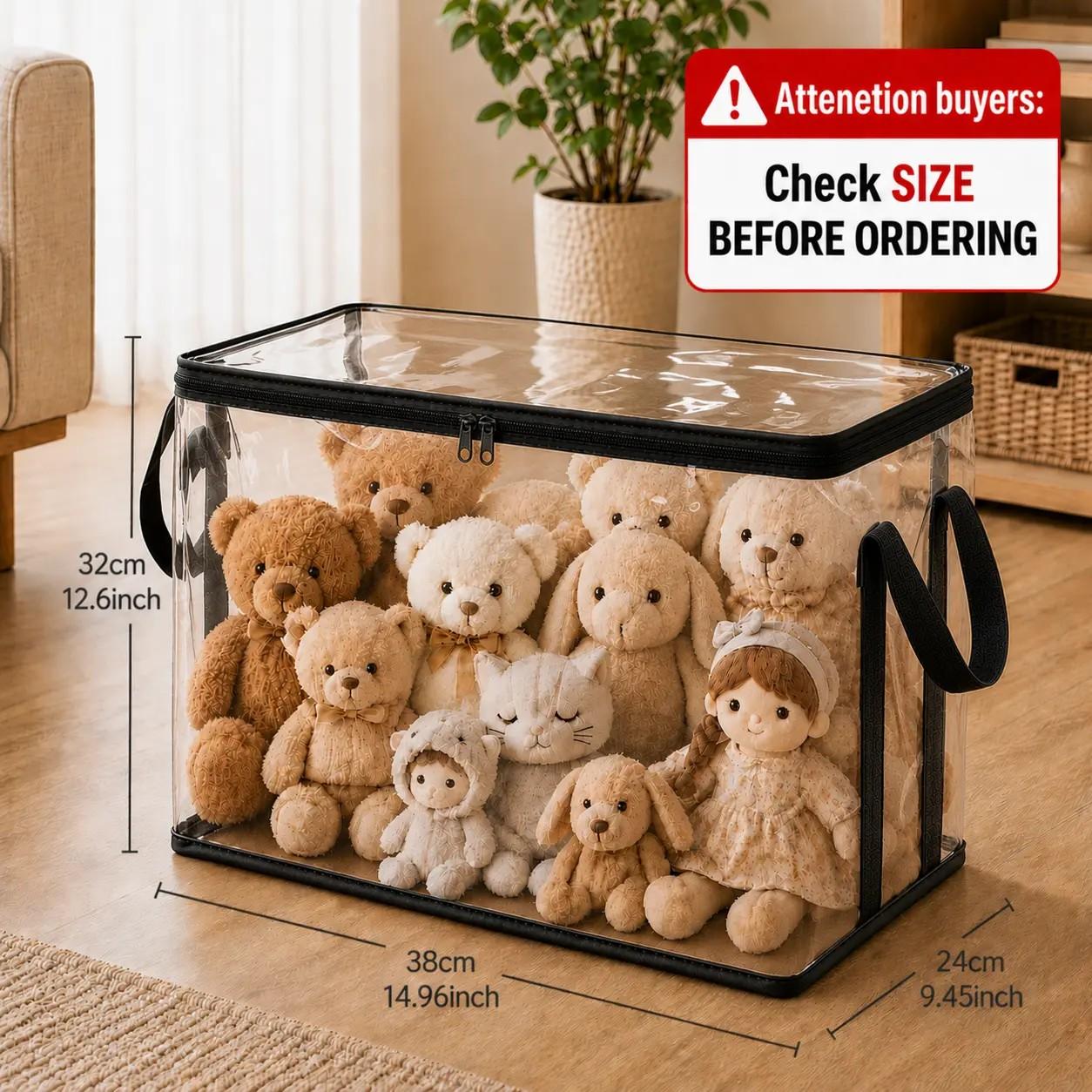 Summervibes Plush Toy Storage Bag, PVC Dust-Proof Box with Handle, Dustproof Storage Box, Ideal for Game Room, Living Room, Kids' Birthdays, Dustproof Organizers, Dust Free Organizer