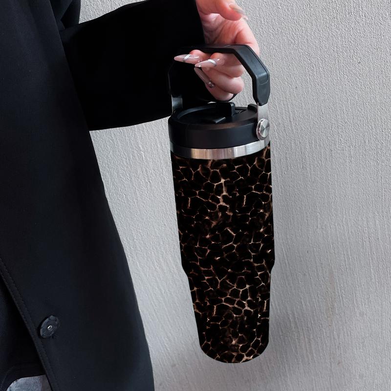 30oz Insulated Tumbler Cup with Straw, Meteor Leopard Print, Dual-Use Cold Hot, Ideal for Sports Outdoor Office Home, Best Gift #GLOBAL PICKS