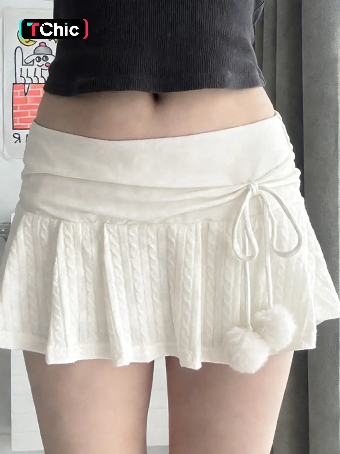 Women's Knitted Skirt, Low-Waisted A-Line Design, Elastic Waist & Lace-Up Closure, Adjustable Skirt, Summer Casual Wear, Preppy Style, Stretch Skirt