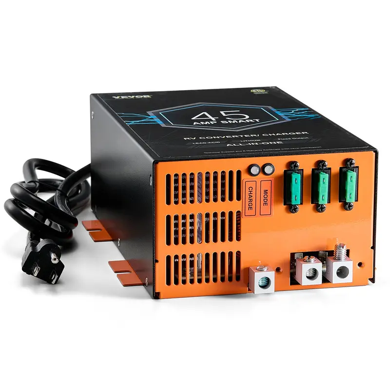 VEVOR 45A RV Power Converter Battery Charger, 110V/120V AC to 12V DC, 4-Stage Smart Charging, 13.0-16.5V Adjustable Operating Range, 30Ah-50Ah Compatible, for Lithium/Lead Acid Batteries, ETL Listed, Advanced Protection, Backup Fuse, Ideal for Road Trips VEVOR 45A RV Power Converter Battery Charger, 110V/120V AC to 12V DC, 4-Stage Smart Charging, 13.0-16.5V Adjustable Operating Range, 30Ah-50Ah Compatible, for Lithium/Lead Acid Batteries, ETL Listed, Advanced Protection, Backup Fuse, Ideal for Road Trips
