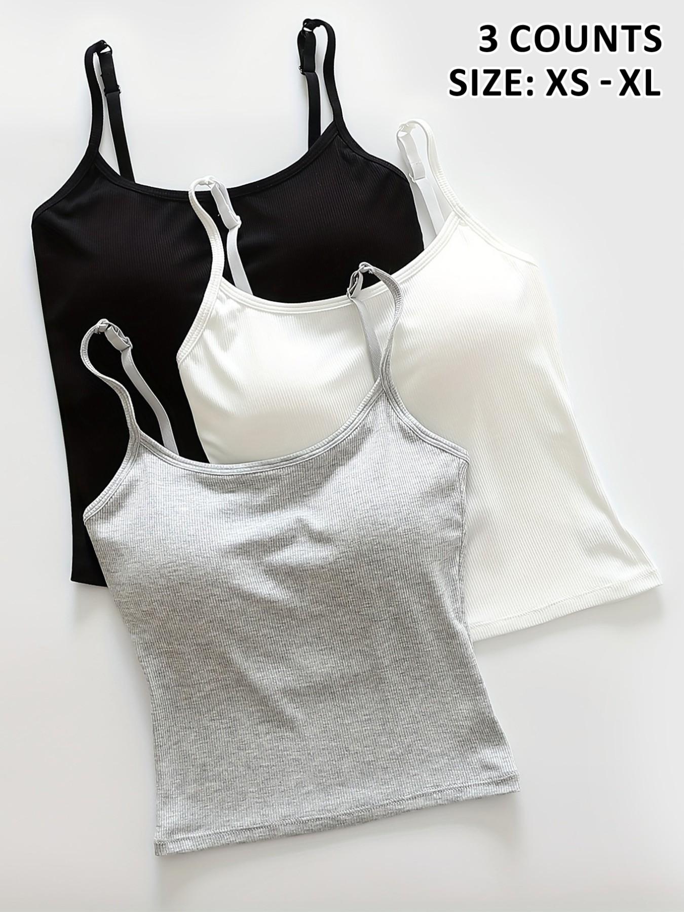Women's Plain Ribbed Camisole with Padded Bra, Available in 12 Colors, Casual Fitted Vest for All Seasons, Thin Underwear for Daily Wear