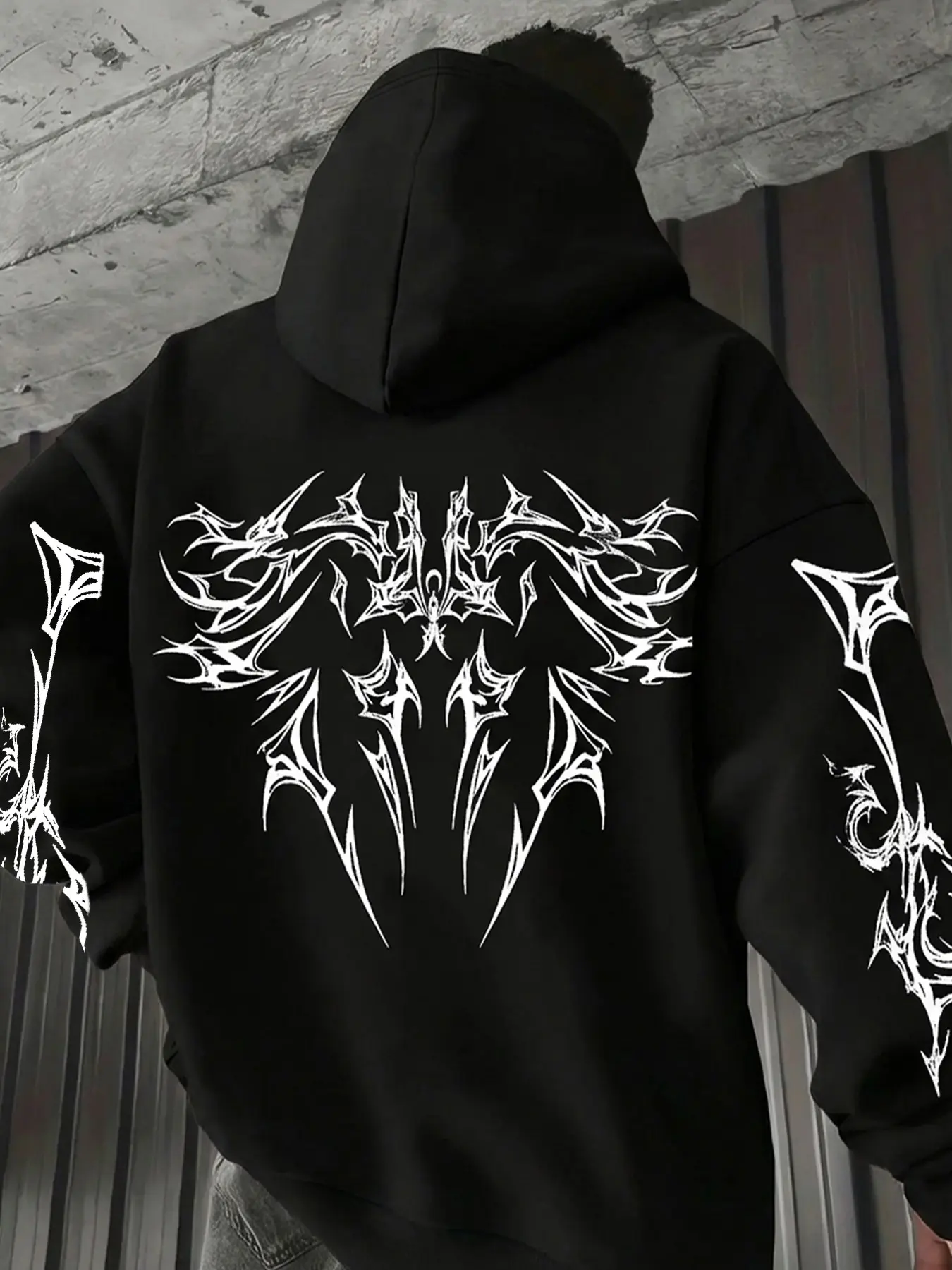 Y2K Grunge Aesthetic Oversized Hoodie, Cyber-Tribal Graphic Print