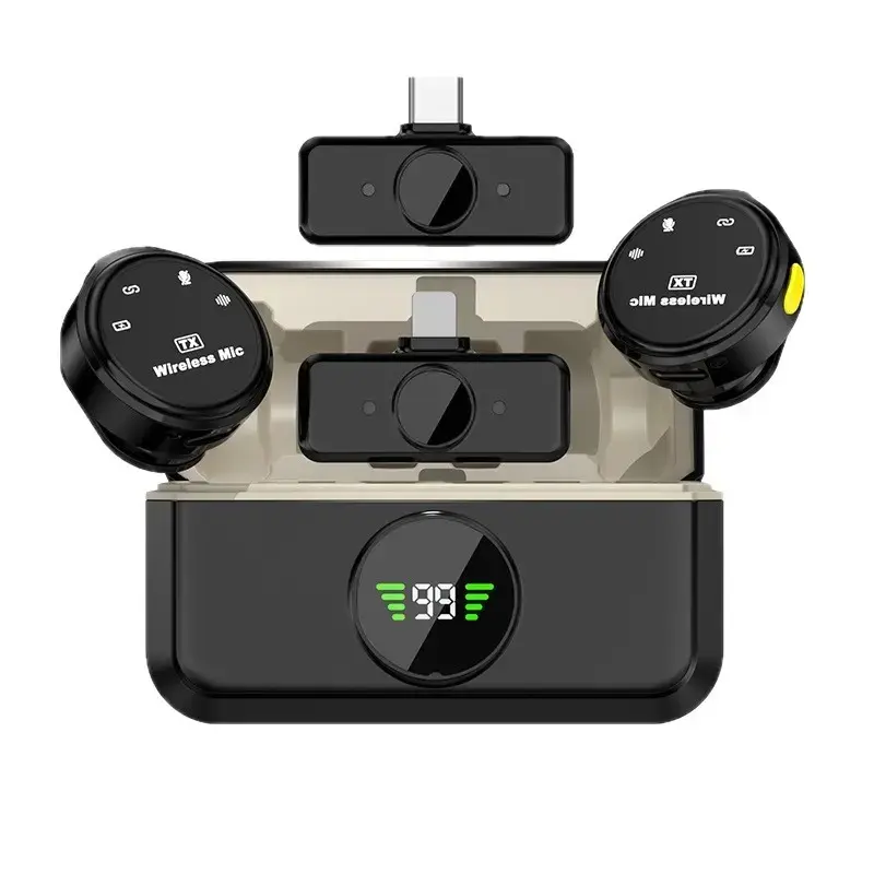 2-Mic Dual Bluetooth Magnetic Lavalier Microphones, Type-C & Lightning Port Compatible, Built-In Li-Ion Charging Case, Noise Reduction Audio, Wireless Lapel Mic for iPhone Android Vlogging Podcast Live Stream Recording